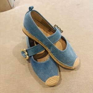 Sam Edelman Blue Denim Espadrille Flats with Gold Buckle